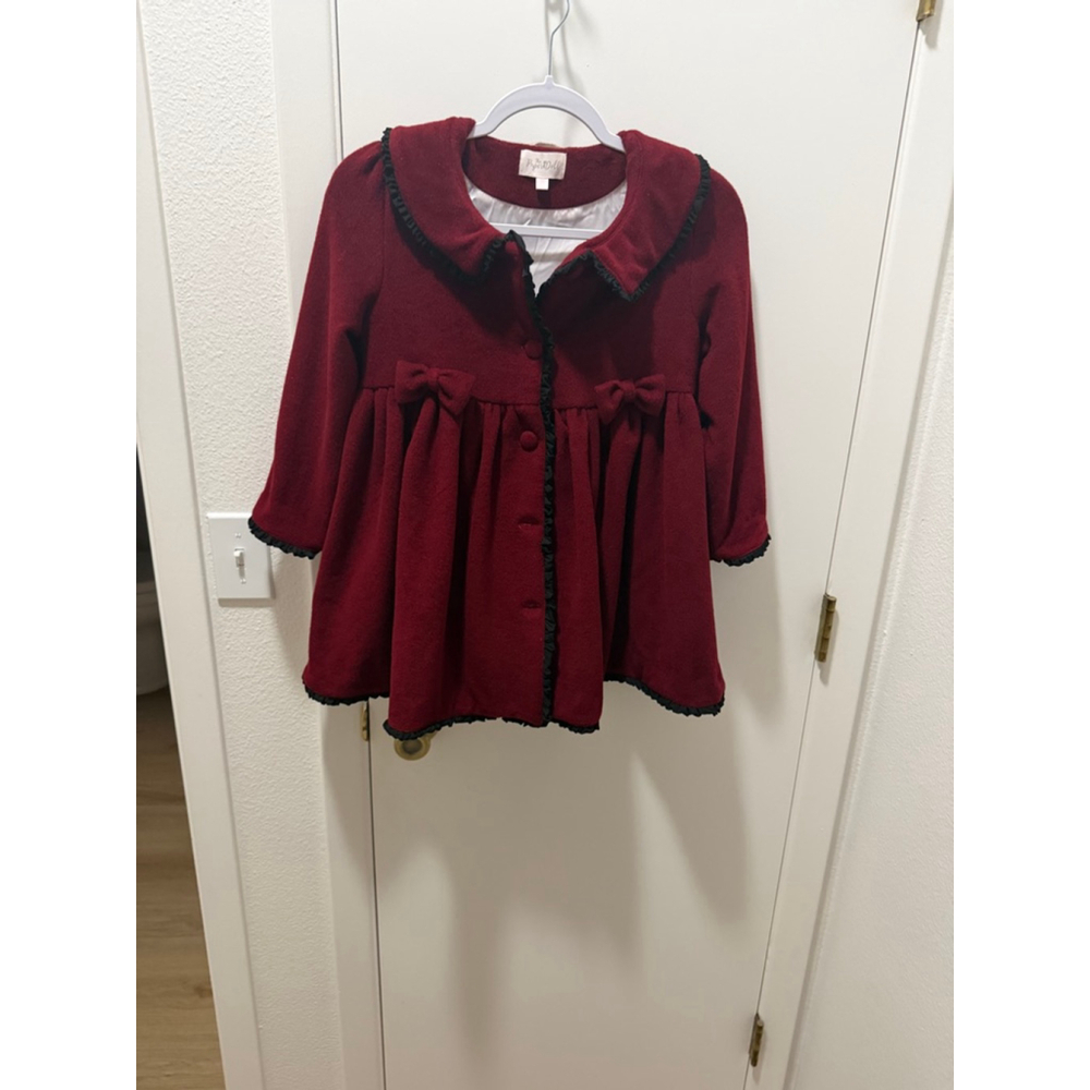 NEW The Paper Doll Co Red Wool Coat Girls Size 8 Boutique Holiday Bow Jacket